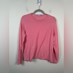 J. McLaughlin Pink Striped Top Cotton Modal Sweater Gold Buttons Classic